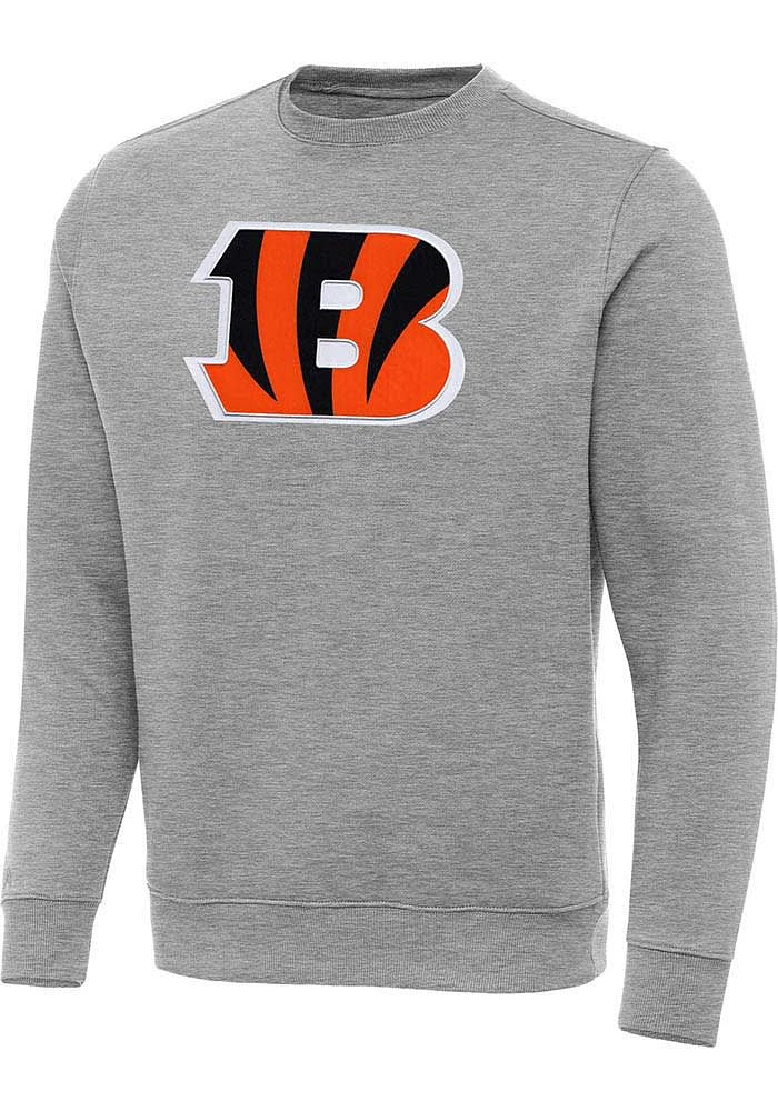 Antigua Cincinnati Bengals Mens Grey Full Front Alternate Victory Big and Tall Crew Sweatshirt