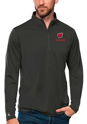 Antigua Wisconsin Badgers Mens Grey Tribute Long Sleeve Qtr Zip Pullover