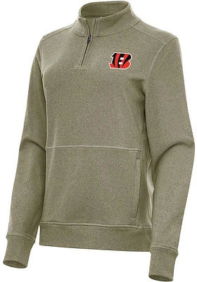 Antigua Cincinnati Bengals Womens Olive Crush 1/4 Zip Pullover