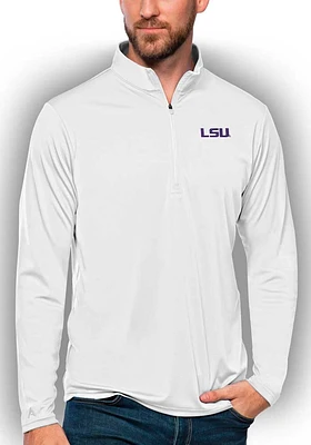 Antigua LSU Tigers Mens White Tribute Long Sleeve Qtr Zip Pullover