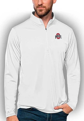Mens Ohio State Buckeyes White Antigua Tribute Qtr Zip Pullover