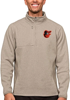 Antigua Baltimore Orioles Mens Oatmeal Course Long Sleeve Qtr Zip Pullover