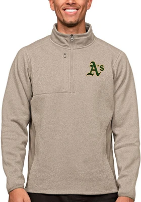 Antigua Oakland Athletics Mens Oatmeal Course Long Sleeve Qtr Zip Pullover