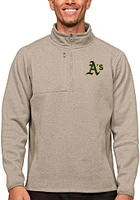 Antigua Oakland Athletics Mens Oatmeal Course Long Sleeve Qtr Zip Pullover
