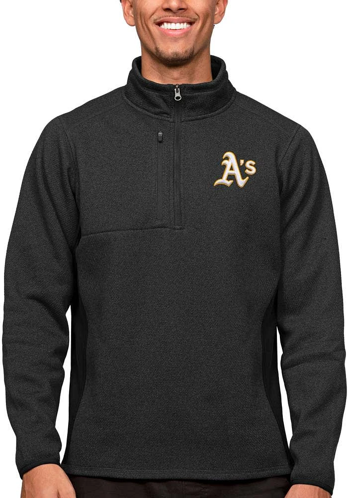 Antigua Oakland Athletics Mens Black Course Long Sleeve Qtr Zip Pullover