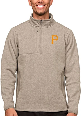 Antigua Pittsburgh Pirates Mens Oatmeal Course Long Sleeve Qtr Zip Pullover