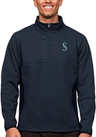Antigua Seattle Mariners Mens Navy Blue Course Long Sleeve Qtr Zip Pullover