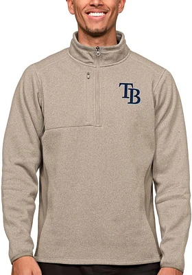 Antigua Tampa Bay Rays Mens Oatmeal Course Long Sleeve Qtr Zip Pullover