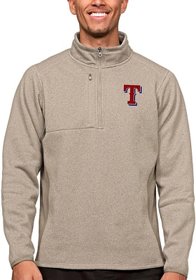 Antigua Texas Rangers Mens Oatmeal Course Long Sleeve Qtr Zip Pullover