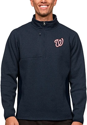 Antigua Washington Nationals Mens Navy Blue Course Long Sleeve Qtr Zip Pullover
