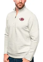 Antigua Cincinnati Reds Mens Oatmeal Gambit Long Sleeve Qtr Zip Pullover