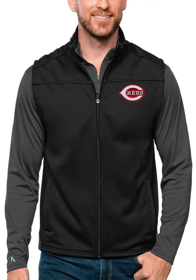 Antigua Cincinnati Reds Mens Black Links Golf Sleeveless Jacket