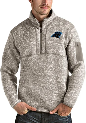 Antigua Carolina Panthers Mens Oatmeal Fortune Long Sleeve Qtr Zip Pullover