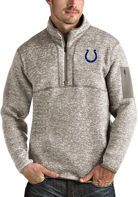 Antigua Indianapolis Colts Mens Oatmeal Fortune Long Sleeve Qtr Zip Pullover