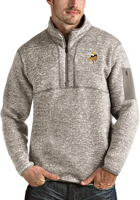 Antigua Minnesota Vikings Mens Oatmeal Fortune Long Sleeve Qtr Zip Pullover
