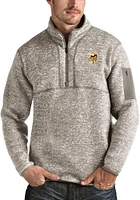 Antigua Minnesota Vikings Mens Oatmeal Fortune Long Sleeve Qtr Zip Pullover
