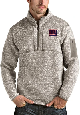Antigua New York Giants Mens Oatmeal Fortune Long Sleeve Qtr Zip Pullover