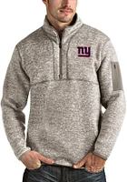 Antigua New York Giants Mens Oatmeal Fortune Long Sleeve Qtr Zip Pullover