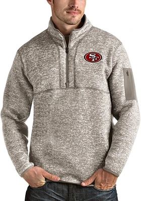 Antigua San Francisco 49ers Mens Oatmeal Fortune Long Sleeve Qtr Zip Pullover