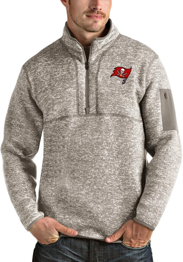 Antigua Tampa Bay Buccaneers Mens Oatmeal Fortune Long Sleeve Qtr Zip Pullover