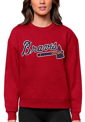 Antigua Atlanta Braves Womens Red Full Front Victory Crew Sweatshirt