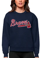 Antigua Atlanta Braves Womens Navy Blue Full Front Victory Crew Sweatshirt