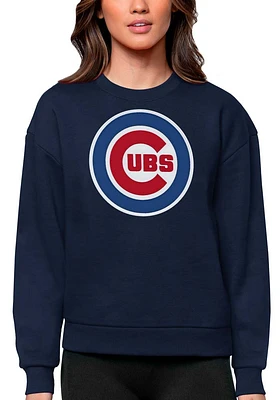 Antigua Chicago Cubs Womens Navy Blue Full Front Victory Crew Sweatshirt