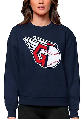 Antigua Cleveland Guardians Womens Navy Blue Full Front Victory Crew Sweatshirt