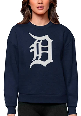 Antigua Detroit Tigers Womens Navy Blue Full Front Victory Crew Sweatshirt
