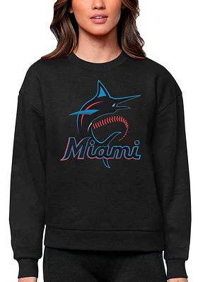 Antigua Miami Marlins Womens Black Full Front Victory Crew Sweatshirt