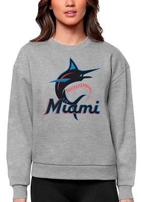 Antigua Miami Marlins Womens Full Front Victory Crew Sweatshirt