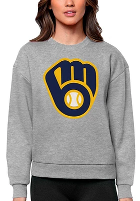Antigua Milwaukee Brewers Womens Full Front Victory Crew Sweatshirt