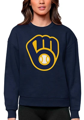 Antigua Milwaukee Brewers Womens Navy Blue Full Front Victory Crew Sweatshirt
