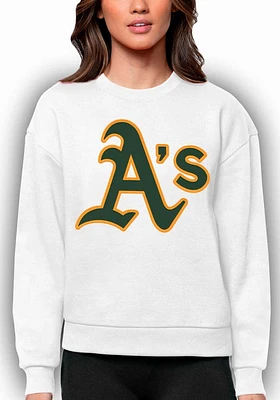 Antigua Oakland Athletics Womens White Full Front Victory Crew Sweatshirt