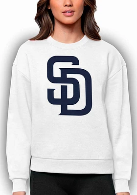 Antigua San Diego Padres Womens White Full Front Victory Crew Sweatshirt