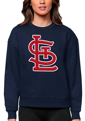 Antigua St Louis Cardinals Womens Navy Blue Full Front Victory Crew Sweatshirt