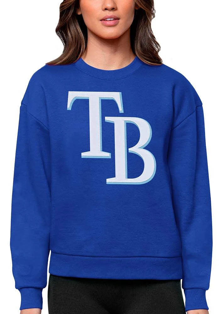 Antigua Tampa Bay Rays Womens Blue Full Front Victory Crew Sweatshirt