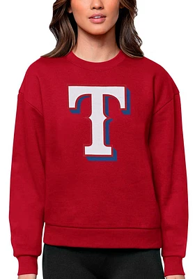 Antigua Texas Rangers Womens Red Full Front Victory Crew Sweatshirt
