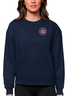 Antigua Chicago Cubs Womens Navy Blue Victory Crew Sweatshirt