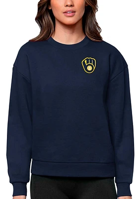 Antigua Milwaukee Brewers Womens Navy Blue Victory Crew Sweatshirt