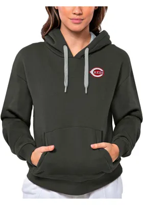 Antigua Cincinnati Reds Womens Charcoal Victory Hooded Sweatshirt