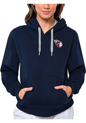 Antigua Cleveland Guardians Womens Navy Blue Victory Hooded Sweatshirt