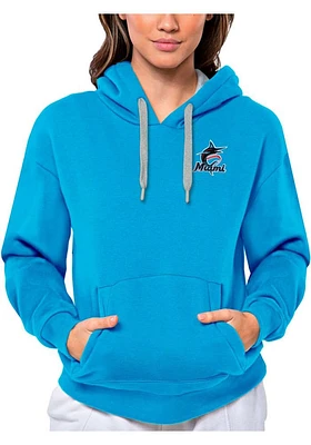 Antigua Miami Marlins Womens Blue Victory Hooded Sweatshirt