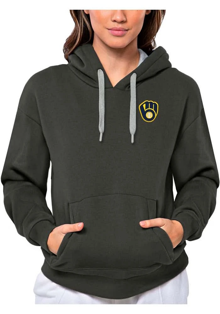 Antigua Milwaukee Brewers Womens Charcoal Victory Hooded Sweatshirt