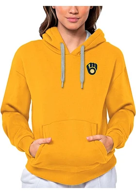 Antigua Milwaukee Brewers Womens Gold Victory Hooded Sweatshirt