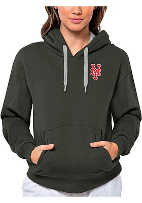 Antigua New York Mets Womens Charcoal Victory Hooded Sweatshirt