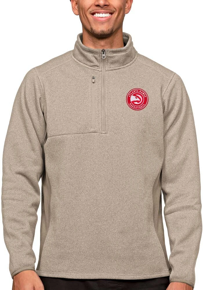 Antigua Atlanta Hawks Mens Oatmeal Course Long Sleeve Qtr Zip Pullover