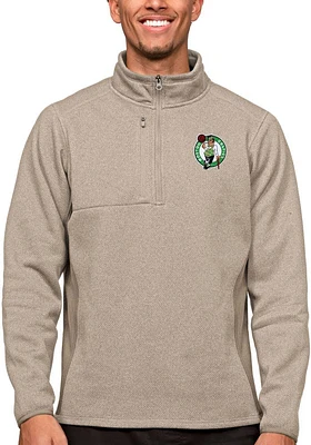 Antigua Boston Celtics Mens Oatmeal Course Long Sleeve Qtr Zip Pullover