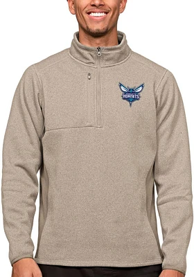Antigua Charlotte Hornets Mens Oatmeal Course Long Sleeve Qtr Zip Pullover