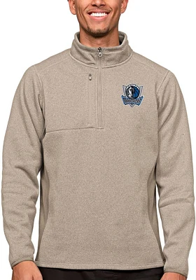 Antigua Dallas Mavericks Mens Oatmeal Course Long Sleeve Qtr Zip Pullover